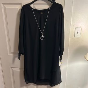NWT JM Collection Black Long Sleeve Dress with detachable chain